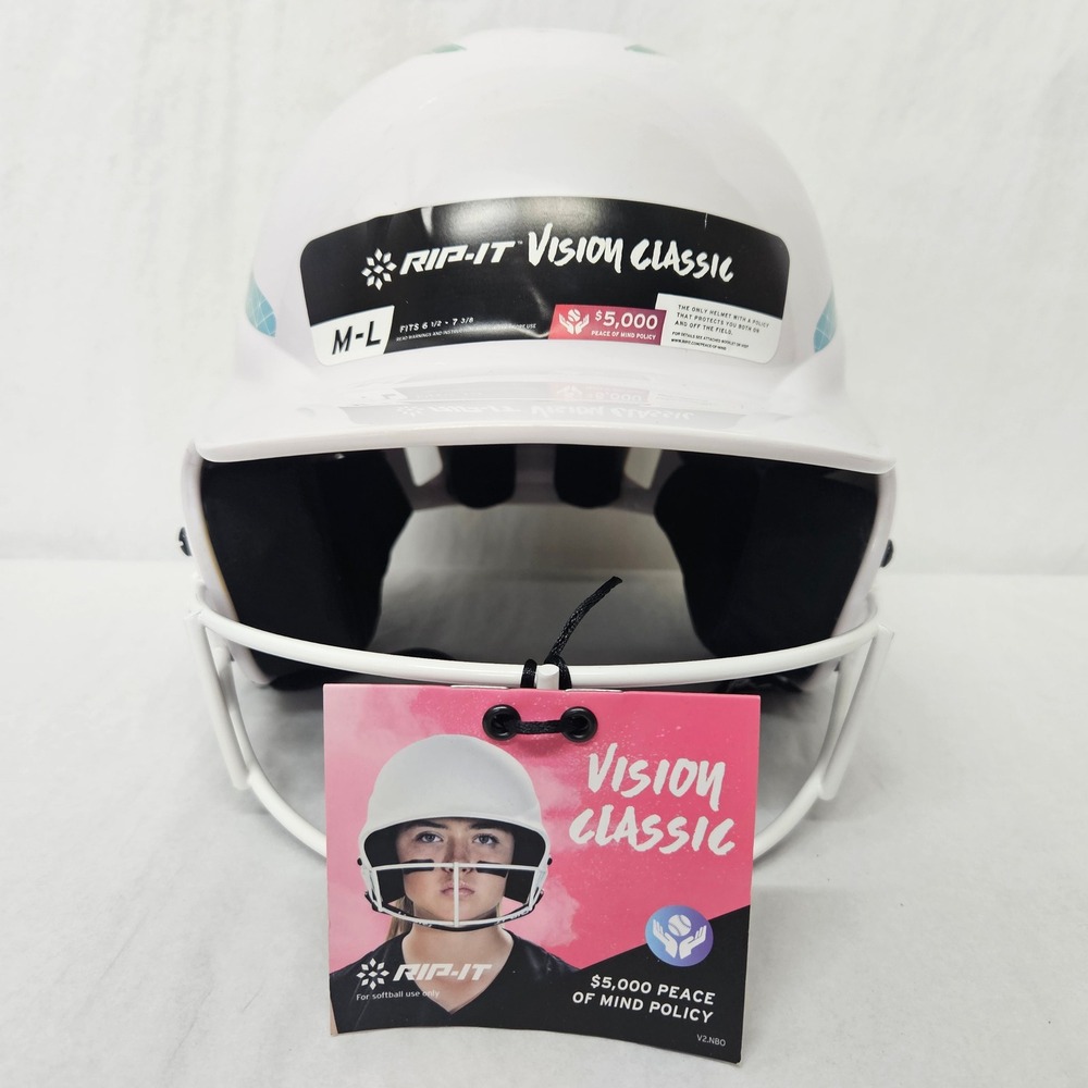 RIP-IT Vision Classic Softball Batting Helmet Face Guard White Green Size M-L